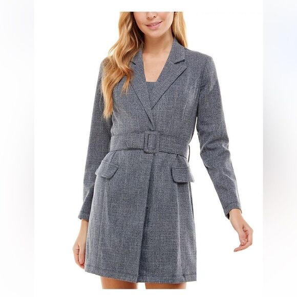 NWT CITY STUDIOS Juniors' 2-Piece Belted Jacket & Dress Set blue size 1 - Picture 3 of 13